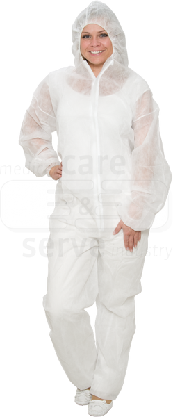 WIROS-care&serve-Hygiene, Einweg-Vlies Overall, Einmal-Schutz-Anzug, Kapuze, 32 g/m², 150 x 183 cm, weiß, VE = 50 Stück