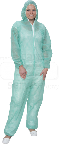 WIROS-care&serve-Hygiene, Einweg-Vlies Overall, Einmal-Schutz-Anzug, Kapuze, 32 g/m², 140 x 178 cm, grün, VE = 50 Stück