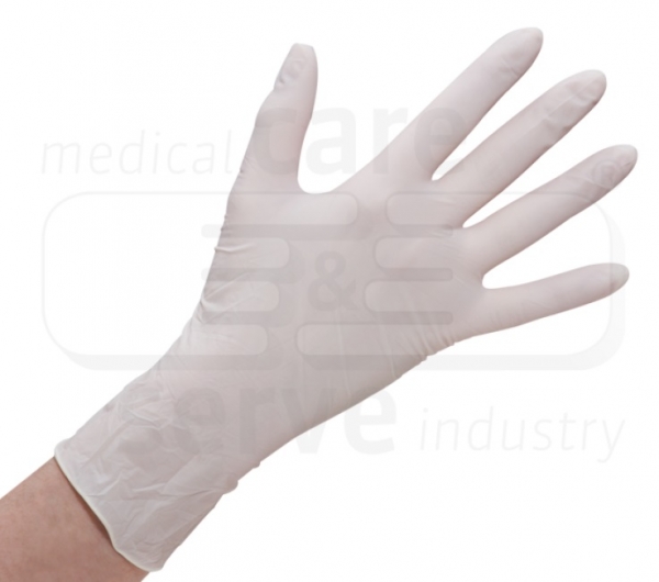 WIROS-care&serve-Hygiene, Einweg-Latex-Einmal-Einma-Handschuhe, gepudert, glatt, naturweiß, Pkg á 100 Stück, VE = 10 Pkg.