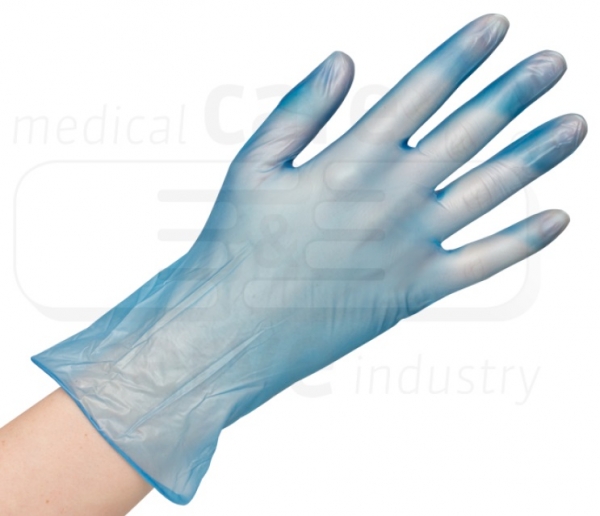 WIROS-care&serve-Hygiene, Hand-Schutz, Einweg-Vinyl Handschuhe, puderfrei, efficient, Spenderbox, Pkg á 100 Stück, VE = 10 Pkg, blau