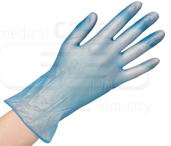WIROS-care&serve-Hygiene, Hand-Schutz, Einweg-Vinyl Handschuhe, puderfrei, efficient, Spenderbox, Pkg á 100 Stück, VE = 10 Pkg, blau