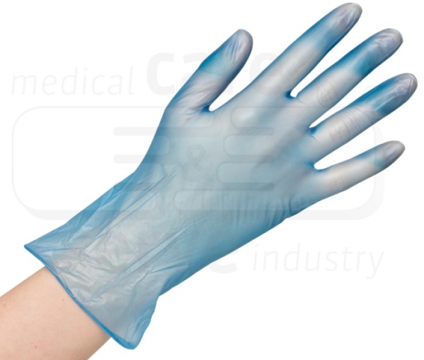 WIROS-care&serve-Hygiene, Hand-Schutz, Einweg-Vinyl Handschuhe, puderfrei, efficient, Spenderbox, Pkg á 100 Stück, VE = 10 Pkg, blau