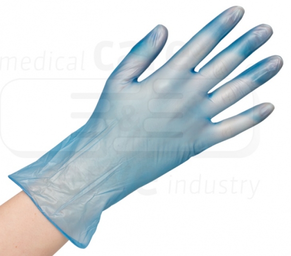 WIROS-care&serve-Hygiene, Hand-Schutz, Einweg-Vinyl Handschuhe, puderfrei, efficient, Spenderbox, Pkg á 100 Stück, VE = 10 Pkg, blau
