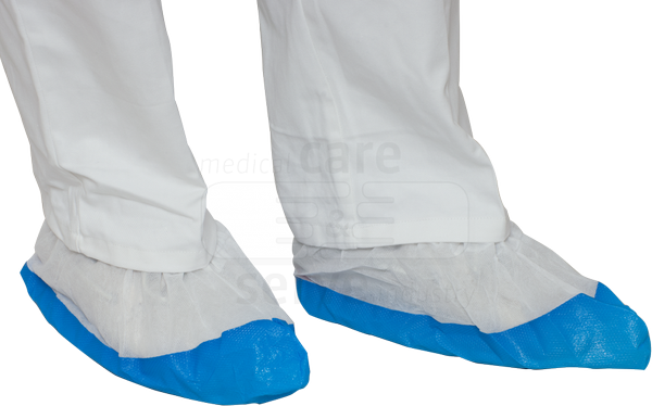WIROS-care&serve-Hygiene, Einweg-Vlies-Überschuhe, Einmal-Schuhe,premium plus, CPE Sohle, 40 g/m², 16,5 x 42 cm, Pkg á 50 Stück, VE = 1 Pkg, weiß