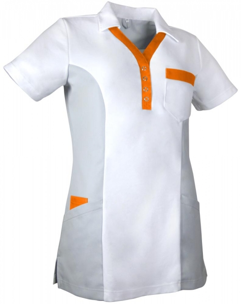 Teamdress-Jobwear-Service, Damen-Polo-Kasack, Arbeits-Berufs-Kasack, wei/grau/orange