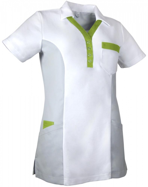 Teamdress-Jobwear-Service, Damen-Polo-Kasack, Arbeits-Berufs-Kasack, wei/grau/kiwign