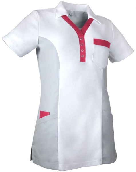 Teamdress-Jobwear-Service, Damen-Polo-Kasack, Arbeits-Berufs-Kasack, wei/grau/koralle