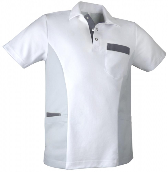 Teamdress-Jobwear-Service, Herren-Polo-Kasack, Arbeits-Berufs-Kasack, wei/grau/dunkelgrau