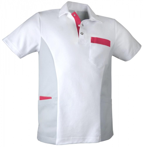 Teamdress-Jobwear-Service, Herren-Polo-Kasack, Arbeits-Berufs-Kasack, wei/grau/koralle