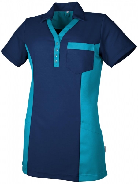 Teamdress-Jobwear-Service, Damen-Polo-Kasack, Arbeits-Berufs-Kasack, mit Brusttasche, marine/trkis