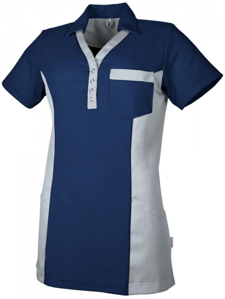 Teamdress-Jobwear-Service, Damen-Polo-Kasack, Arbeits-Berufs-Kasack, mit Brusttasche, marine/grau