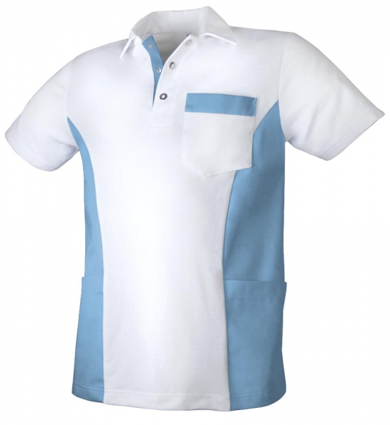 Teamdress-Jobwear-Service, Herren-Polo-Kasack, Arbeits-Berufs-Kasack, mit Brusttasche, wei/azurblau