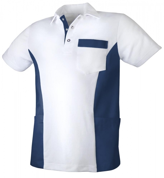 Teamdress-Jobwear-Service, Herren-Polo-Kasack, Arbeits-Berufs-Kasack, mit Brusttasche, wei/marine