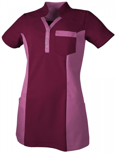 Teamdress-Jobwear-Service, Damen-Polo-Kasack, Arbeits-Berufs-Kasack, runder Kragen, cassis/darkmagenta