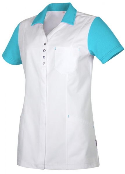 Teamdress-Jobwear-Service, Damenkasack mit Piqu, Arbeits-Berufs-Kasack, wei/trkis