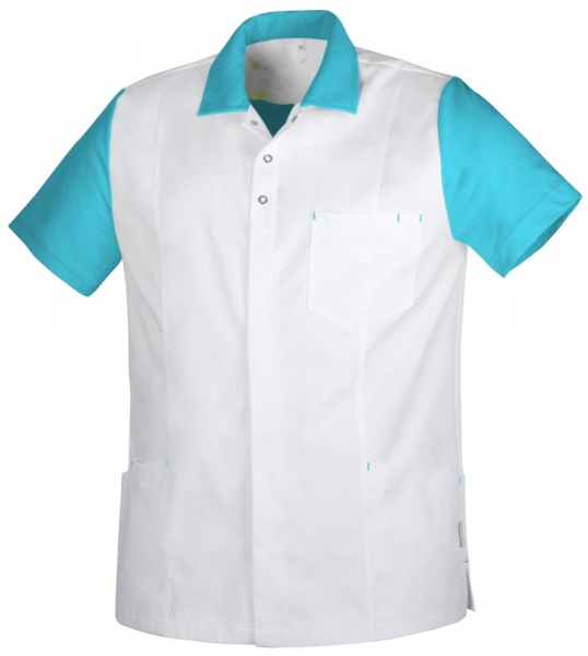 Teamdress-Jobwear-Service, Herrenkasack mit Piqu, Arbeits-Berufs-Kasack, wei/trkis