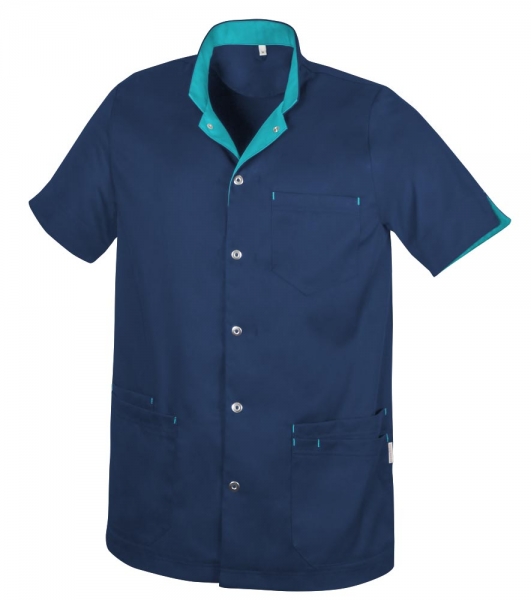 Teamdress-Jobwear-Service, Herrenkasack, Tencel, Arbeits-Berufs-Kasack, marine/trkis