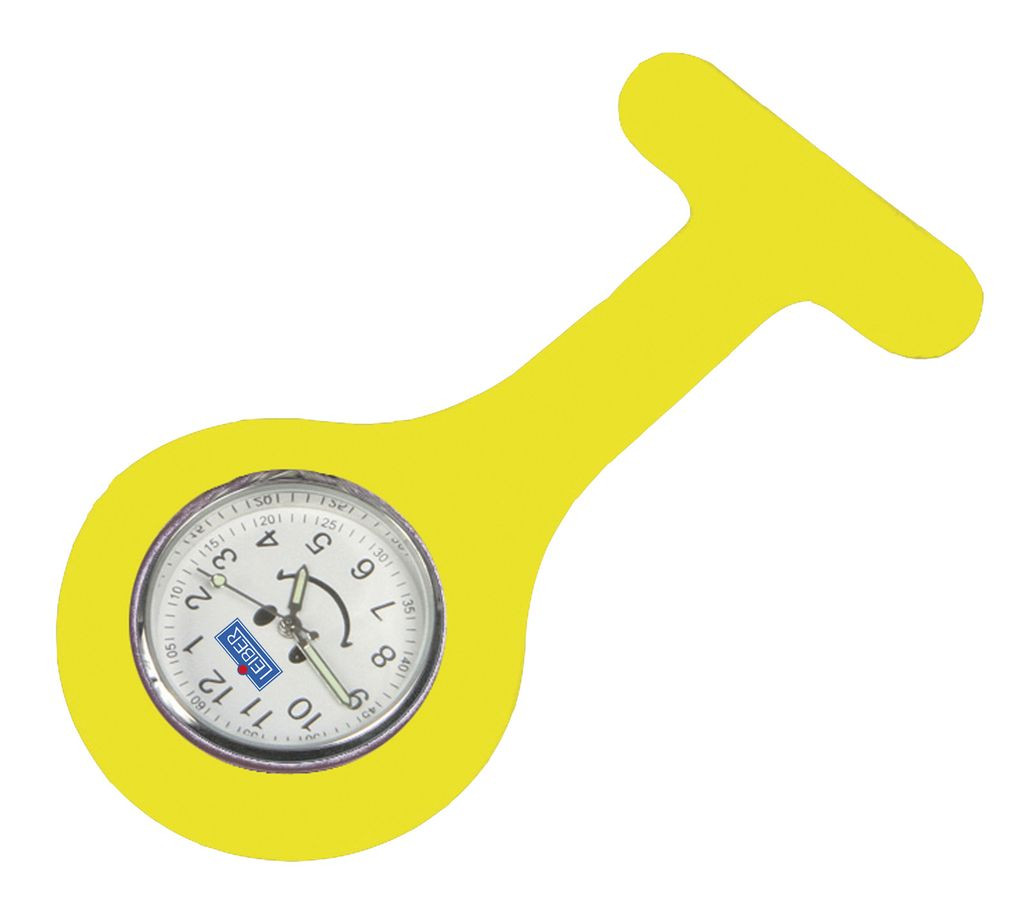 LEIBER-Jobwear, Ansteckuhr, großes Display mit Smiley, gelb
