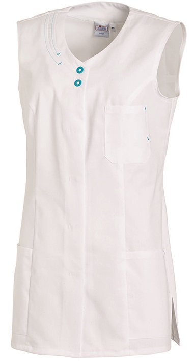 LEIBER-Jobwear, Hosenkasack, Arbeits-Berufs-Kasack, ohne Arm, 190 g/m², weiß/türkis