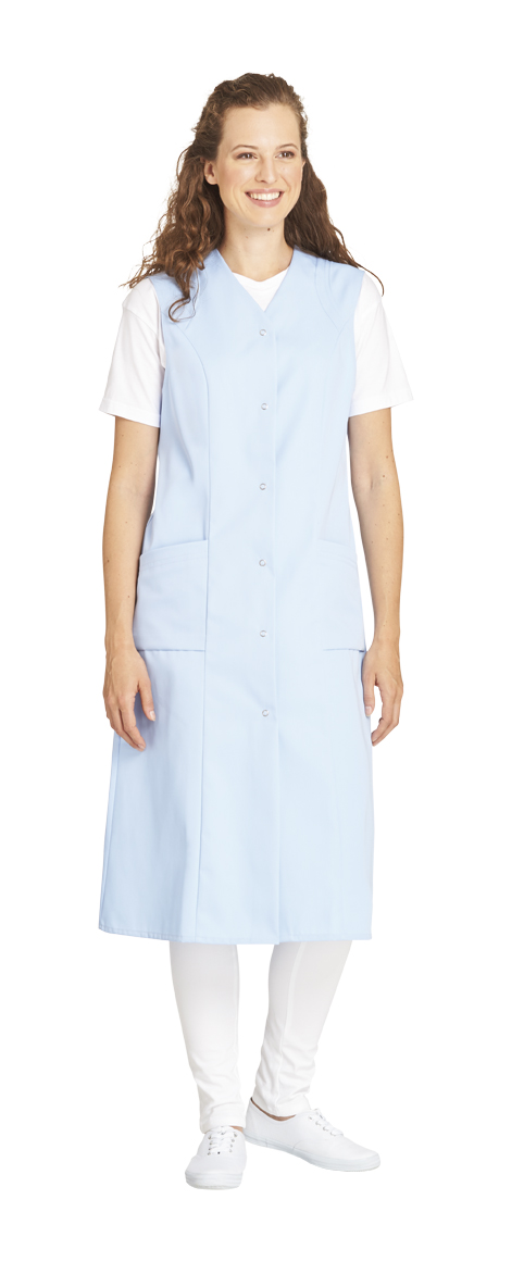 LEIBER-Jobwear, Damen-Arbeits-Mantel, Berufsmantel, Kittel, 1/1 lang, ohne Arm, hellblau