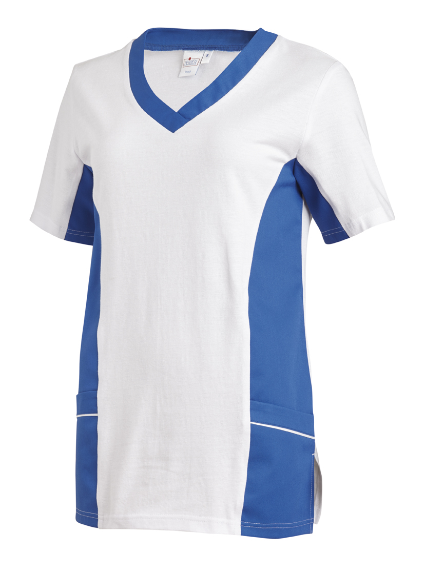 LEIBER-Jobwear, Damen-Piqué-Schlupfjacke, Arbeits-Berufs-Jacke, 1/2 Arm, weiss/blau