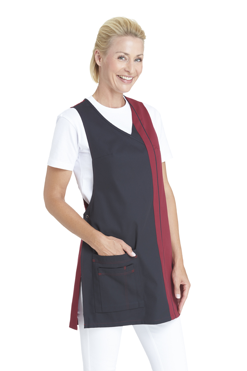 LEIBER-Jobwear, Überwurfschürze, Arbeits-Berufs-Schürze, schwarz/bordeaux