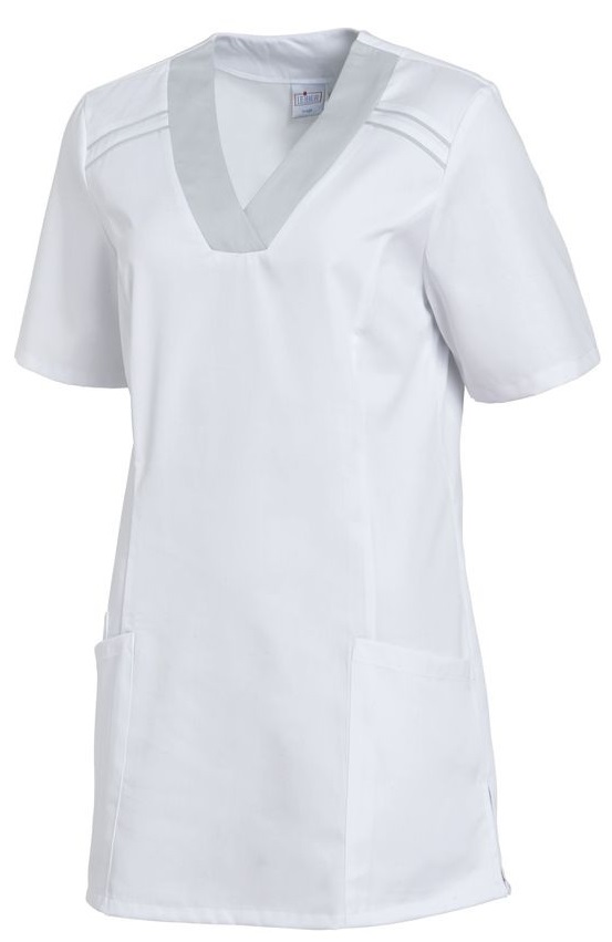 LEIBER-Jobwear, Damen-Schlupfkasack, Arbits-Berufs-Kasack, kurzarm, weiß/silbergrau