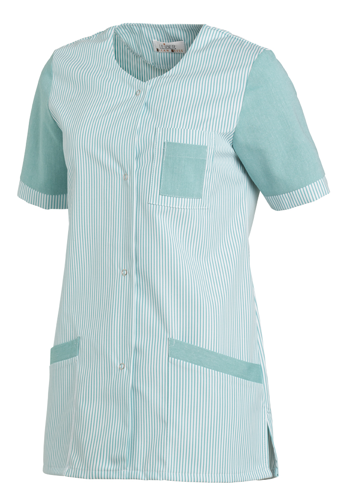 LEIBER-Jobwear, Hosenkasack, Arbeits-Berufs-Kasack, 1/2 Arm, Webstreifen, reseda