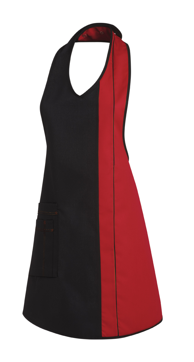 LEIBER-Jobwear, Damen-Latzschürze, Gastro-Arbeits-Berufs-Schürze, Vorbinder, ca. 215g/m², schwarz/rot