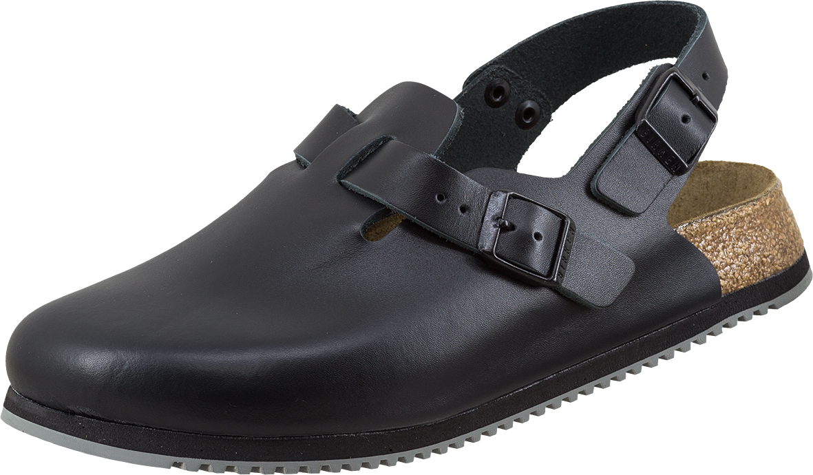 BIRKENSTOCK-Footwear, Leder-Pantoletten, Arbeits-Berufs-Pantoketten, hinten mit Riemen, Tokio, (061194), schwarz