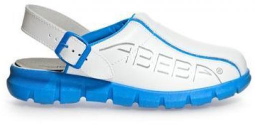 ABEBA-Withe-Line, OB-Damen- u. Herren-Arbeits-Berufs-Clogs, weiß/blau