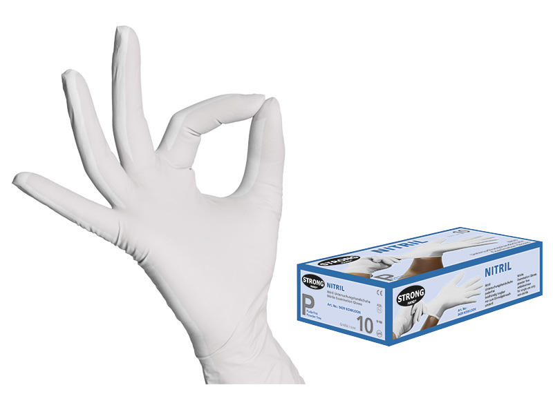 F-STRONGHAND-Hand-Schutz, Einweg-Untersuchungs-Einmal-Nitril-Handschuhe, puderfrei, *WANCHAI*, weiß