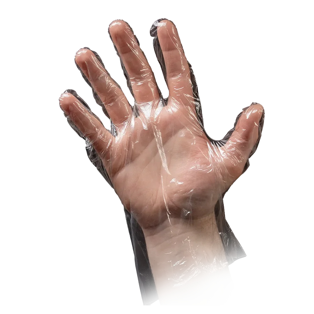 Ampri-Hygiene, Einweg-PE-Einmal-Handschuhe, MED COMFORT, gehämmert, ca 30 cm lang, transparent, Pkg á 100 Stück, VE = 100 Pkg.