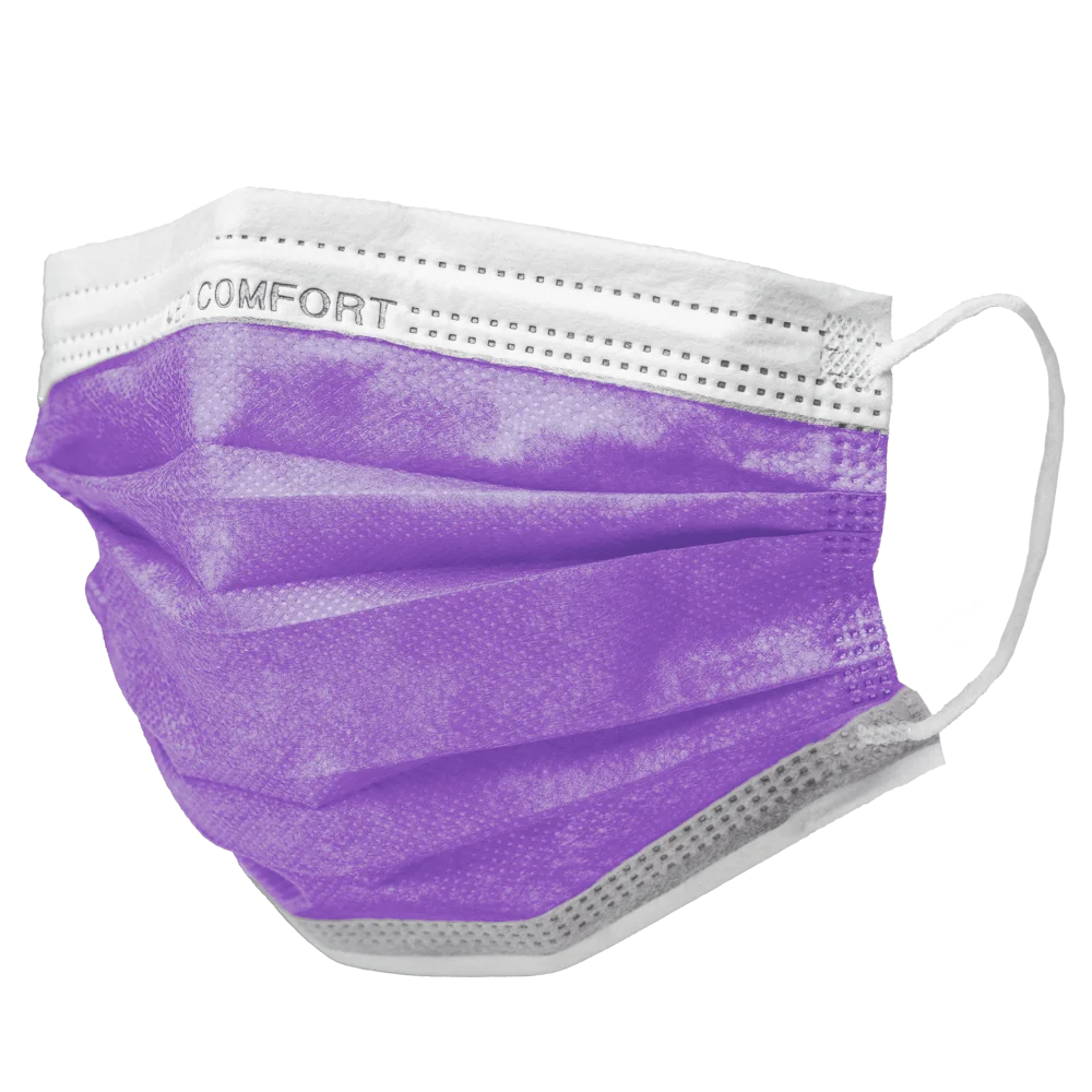 AMPRI-Hygiene, Einweg-Mundschutz, Einmal-Maske, MED COMFORT, 3-lagig, runde Elastikbänder, lila, VE = 50 Stück