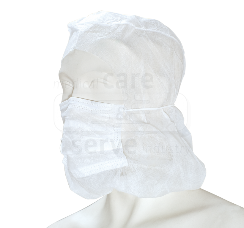 WIROS-care&serve-Hygiene, Einweg-Vlies-Hauben, Einmalhauben, Astro mit Mundschutz 2 lagig, weiß, Pkg. á 100 Stück, VE = 1000 Stück,