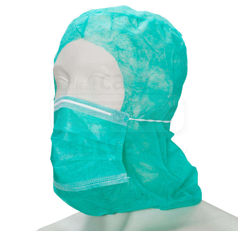 WIROS-care&serve-Hygiene, Einweg-Vlies-Hauben, Einmalhauben, Astro mit Mundschutz 2 lagig, grün, Pkg. á 100 Stück, VE = 1000 Stück