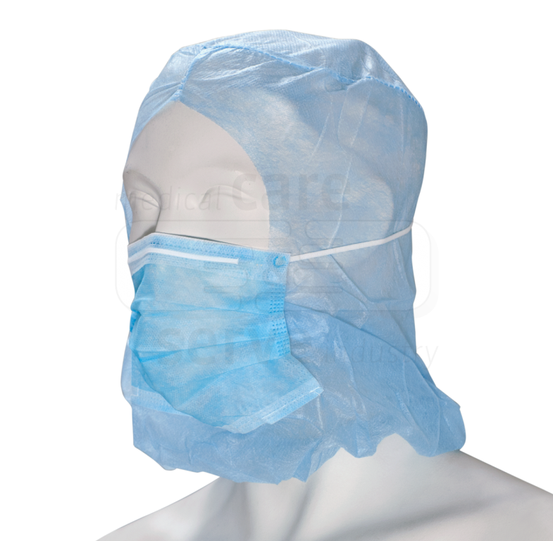 WIROS-care&serve-Hygiene, Einweg-Vlies-Hauben, Einmalhauben, Astro mit Mundschutz 2 lagig, blau, Pkg. á 100 Stück, VE = 1000 Stück
