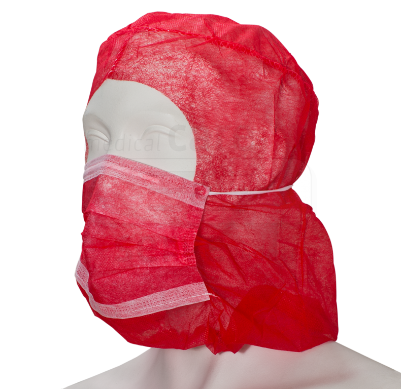 WIROS-care&serve-Hygiene, Einweg-Vlies-Hauben, Einmalhauben, Astro mit Mundschutz 2 lagig, rot, Pkg. á 100 Stück, VE = 1000 Stück
