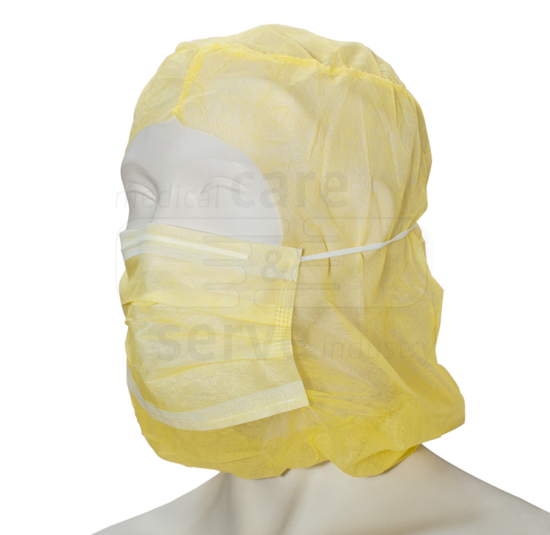 WIROS-care&serve-Hygiene, Einweg-Vlies-Hauben, Einmalhauben, Astro mit Mundschutz 2 lagig, gelb, Pkg. á 100 Stück, VE = 1000 Stück
