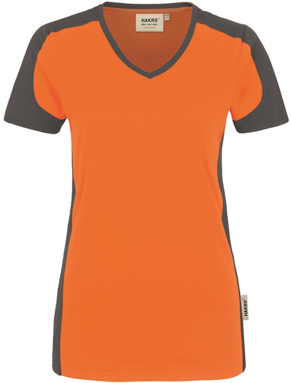 HAKRO-Jobwear, Damen-V-Shirt-Contrast, Arbeitsshirt, Performance, orange