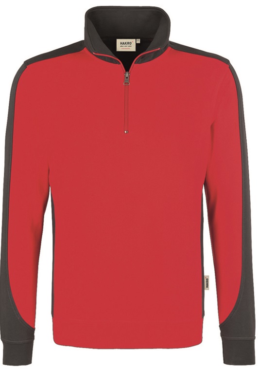 HAKRO-Jobwear, Zip-Sweatshirt, Arbeitsshirt,-Contrast Performance, rot