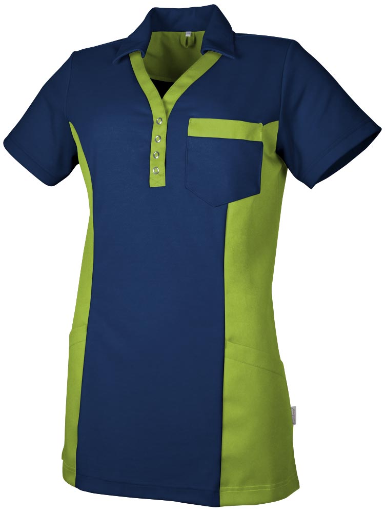 Teamdress-Jobwear-Service, Damen-Polo-Kasack, Arbeits-Berufs-Kasack, mit Brusttasche, marine/kiwi