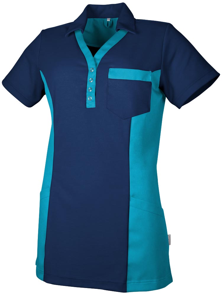 Teamdress-Jobwear-Service, Damen-Polo-Kasack, Arbeits-Berufs-Kasack, mit Brusttasche, marine/türkis