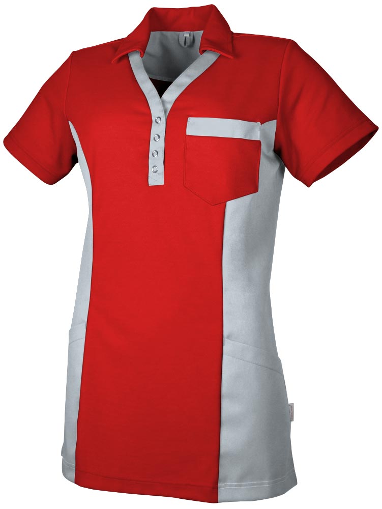 Teamdress-Jobwear-Service, Damen-Polo-Kasack, Arbeits-Berufs-Kasack, mit Brusttasche, rot/grau