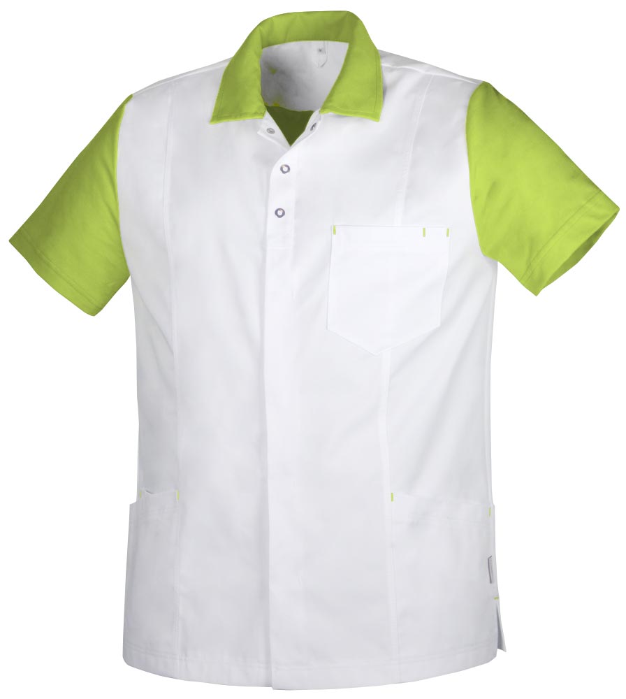 Teamdress-Jobwear-Service, Herrenkasack mit Piqué, Arbeits-Berufs-Kasack, weiß/anisgrün