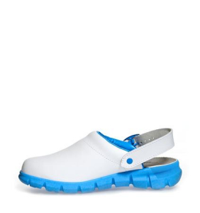 ABEBA-Withe-Line, OB-Damen- und Herren-Arbeits-Berufs-Clogs, wei/blau