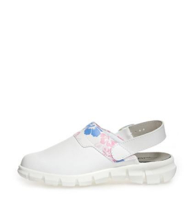 ABEBA-Withe-Line, OB-A-micro-Damen-Arbeits-Berufs-Clogs, wei gemustert