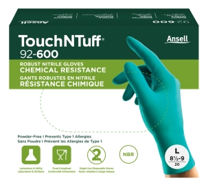 ANSELL-Hygiene, Einmal-Einweg-Nitril-Chemikalien-Schutz-Handschuhe, Touch N Tuff, gr�n, Pkg � 100 St�ck, VE = 1 Pkg.