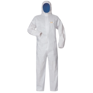 F-TECTOR-Hygiene, Einweg-Overall, Schutzanzug, Einmal-Schutzoverall, SMS, *SPANDAU*, wei�/blau