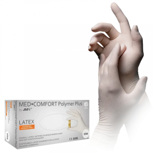AMPRI-Hygiene, Einweg-Latex-Einmal-Untersuchungs-Handschuhe, POLYMER PLUS, puderfrei, wei, Pkg  100 Stck, VE = 10 Pkg.